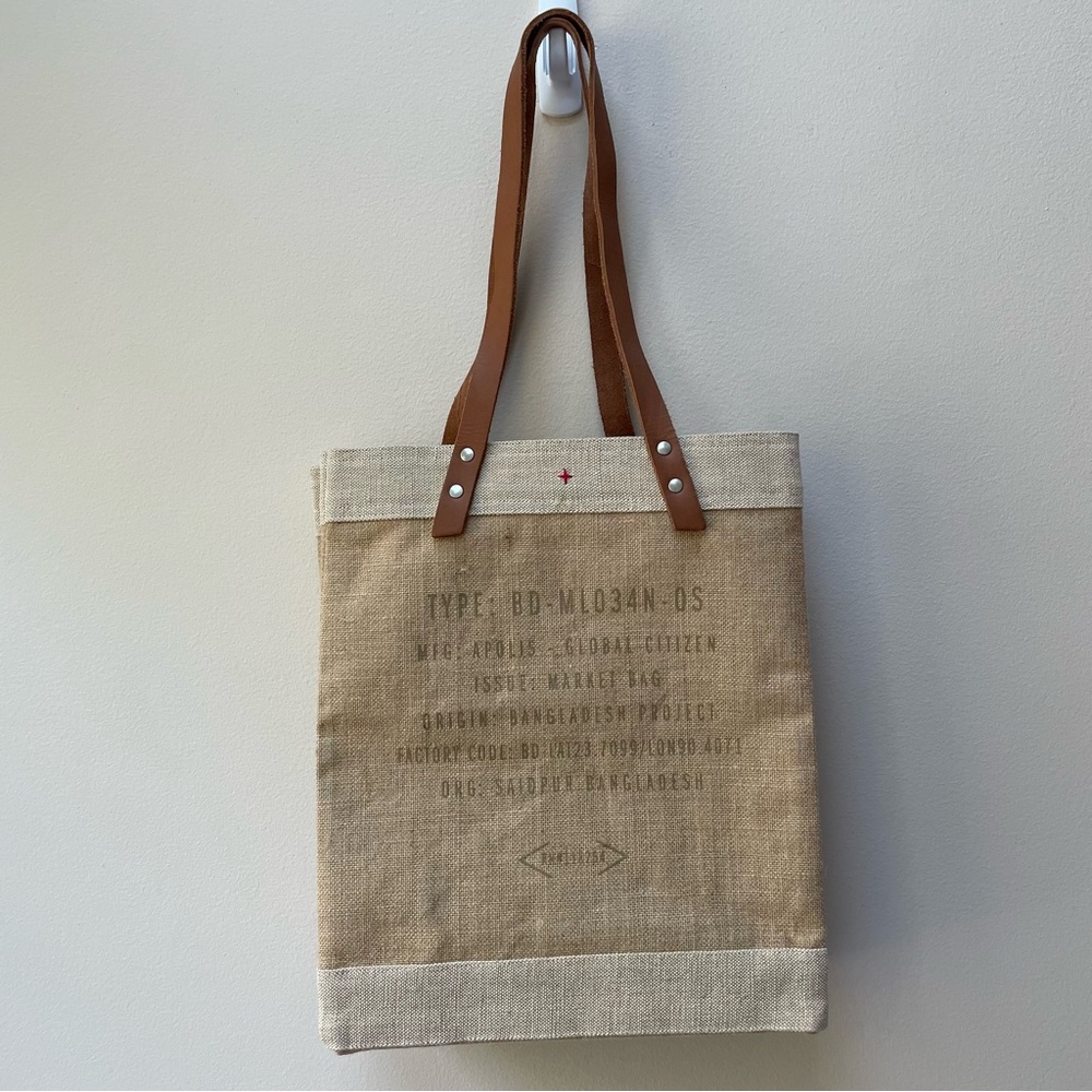 Apolis Global Citizen Market Bag Handcrafted Jute Tote Brown Leather Straps - Picture 6 of 9